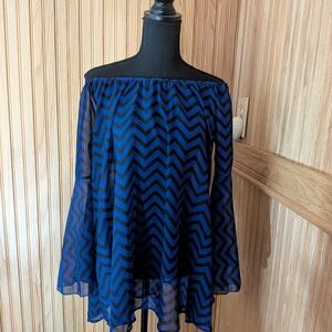 Blue Chevron Off-Shoulder Women's Top
